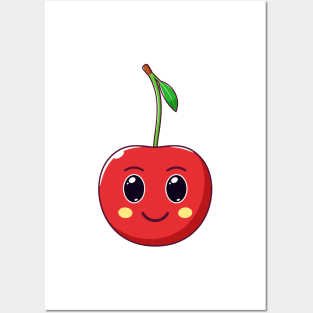 Cute Kawaii Cherry, Cartoon Ripe Fruit Posters and Art
